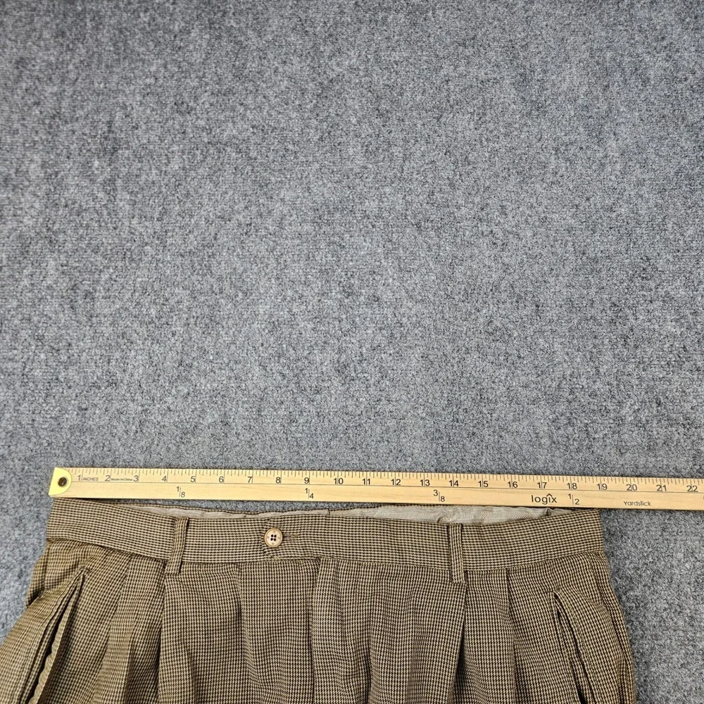 Zanella Mens 38 Pleated Wool Trousers Houndstooth Made in Italy Tan Black 982